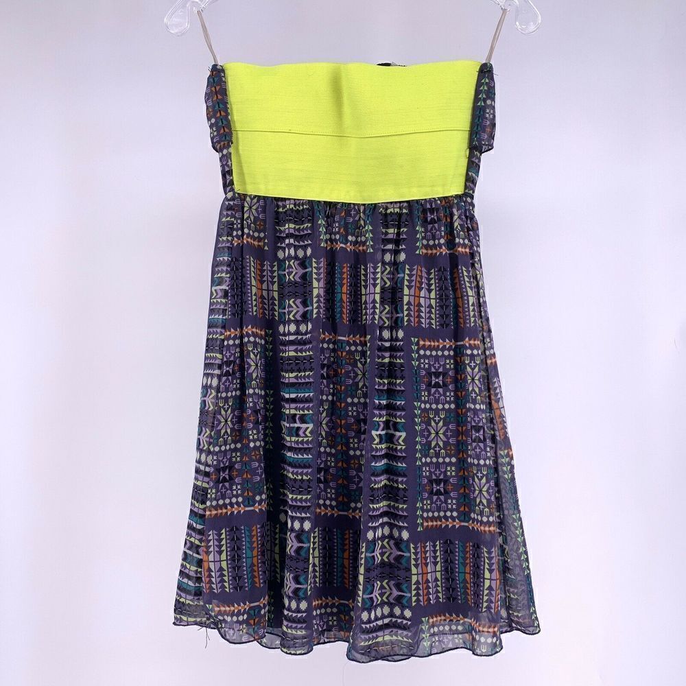Strapless Ruffle Purple Patterned Neon Mini Dress - Picture 4 of 6